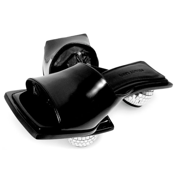 Helmut Lang H09HA021 Square Toe Disco Ball Heel Size 38 EU Women Black Sandals - Picture 10 of 12